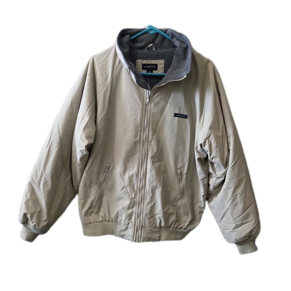 Lands End Mens Squall Jacket‎ Tan Fleece Lined Bomber Full Zip Medium 38-40